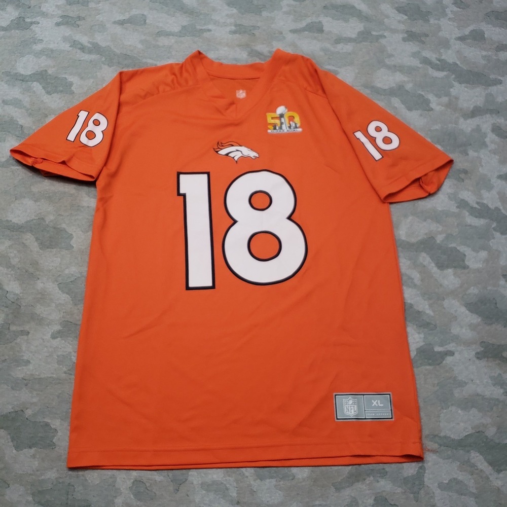 Denver Broncos Shirt Youth XL Orange Super Bowl NFL Manning #18 Short Sleeve NFL